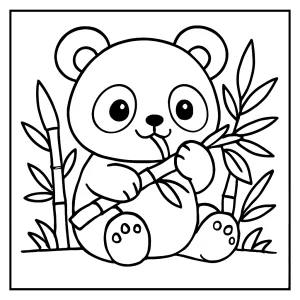 Kawaii Panda isst Bambus Malvorlage – kostenloses Ausmalbild zum Ausdrucken für Kinder