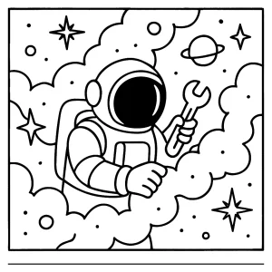Astronaut staví mlhovinovou školku, omalovánka ke stažení zdarma