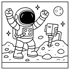 Astronaut slaví těžbu na asteroidu – omalovánka zdarma k vybarvení