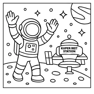 Omalovánka astronaut slavící na vesmírné stanici v Kuiperově pásu – omalovánka zdarma k vytištění