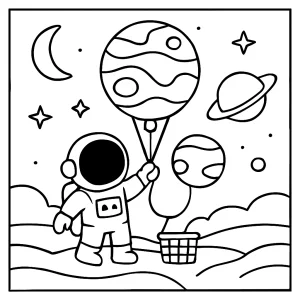 Kosmonaut na balónkové planetě – omalovánka k vytištění zdarma
