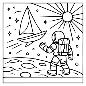 Astronaut objevuje pulsarovou plachetnici - omalovánka k vytištění zdarma