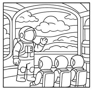 Malvorlage: Astronauten-Training auf Jupiter-Wolkenbasis, coloring page für Kinder