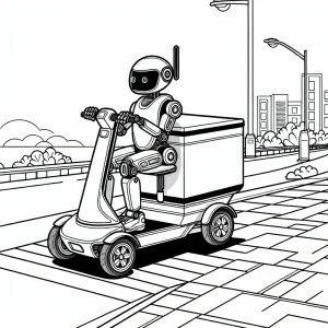 Omalovánka autonómny doručovací robot na kolobežke na vyfarbenie, zdarma na vytlačenie