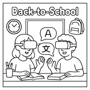 Zpátky do školy jazyková VR výměna omalovánka – coloring page pro děti k vytištění zdarma