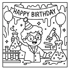 Neonová slizová laboratoř – narozeninová omalovánka coloring page ke stažení zdarma