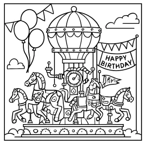 Steampunk karnevalová jízda – omalovánka a coloring page zdarma pro děti