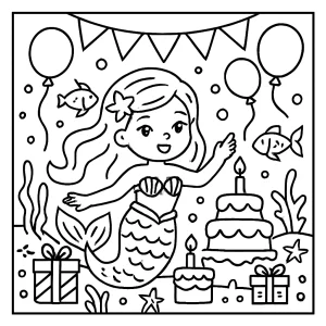 Omalovánka s mořskou vílou na narozeninové podmořské párty – coloring page zdarma k vytisknutí