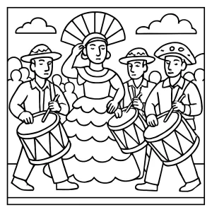 Maracatu Trommel-Parade Malvorlage – kostenlose coloring page zum Ausdrucken
