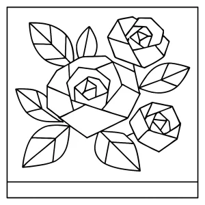 Kamélie origami koláž – omalovánka coloring page k vybarvení zdarma