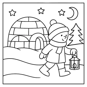 Kanada iglú lampionový průvod omalovánka – coloring page pro děti k vytištění