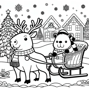 Capybara als Rentier zieht Schlitten – Malvorlage (coloring page) zum Ausmalen für Kinder