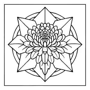 Chryzantéma mandala s origami vrstvami – omalovánka na vyfarbenie pre deti zdarma
