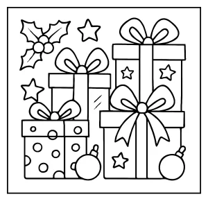 Page de coloriage de cadeaux de Noël à imprimer gratuitement pour enfants
