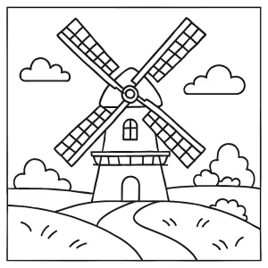 Omalovánka holandského veterného mlyna – coloring page na vytlačenie pre deti