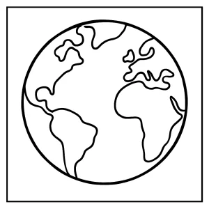 Página para colorear del planeta Tierra con continentes y océanos para niños