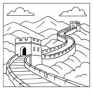 Gran Muralla China página para colorear imprimible para niños y familias