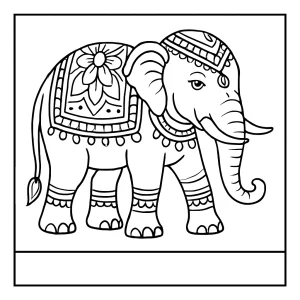 Página para colorear de un elefante indio, dibujo imprimible gratis para niños