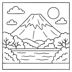Mont Fuji page de coloriage gratuite à imprimer pour enfants et adultes