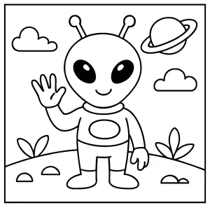 Page de coloriage d’un extraterrestre rigolo à imprimer gratuitement pour enfants