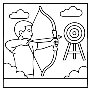 Lukostrelec na súťaži – športová coloring page omalovánka na vytlačenie zadarmo