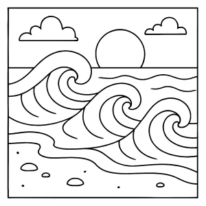 Strandwellen Malvorlage zum Ausmalen, kostenlose coloring page mit Wellenmotiv