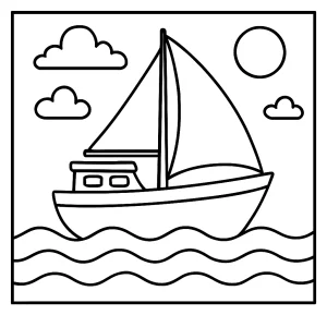 Malvorlage eines Bootes auf dem Meer – kostenlose coloring page zum Ausmalen