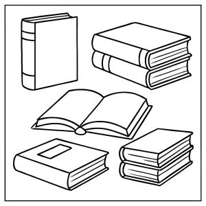 Knihy omaľovánka – coloring page s motívom kníh na vyfarbenie zdarma pre deti