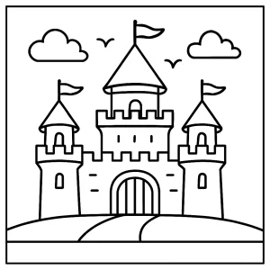 Página para colorear de un castillo mágico, dibujo imprimible gratis para niños