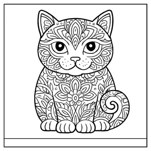 Página para colorear de mandala de gato, dibujo detallado para imprimir y colorear gratis