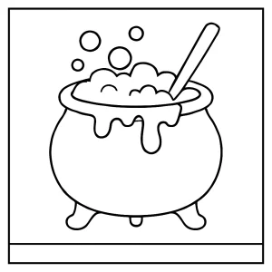 Kotlík omaľovánka – coloring page s čarovným kotlíkom na vyfarbovanie pre deti
