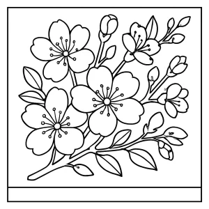Página para colorear de flores de cerezo, imprimible gratis para niños y adultos