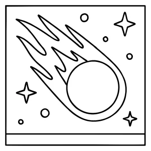 Página para colorear de un cometa viajando por el espacio para imprimir y pintar