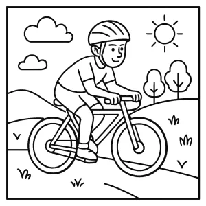 Page de coloriage vélo gratuite à imprimer : enfant en train de faire du vélo