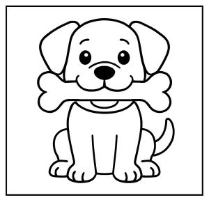 Malvorlage eines Hundes mit Knochen – kostenlose coloring page für Kinder zum Ausmalen und Ausdrucken