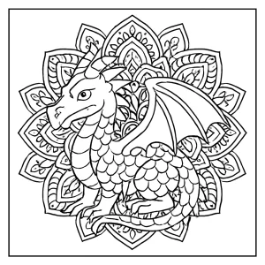 Drachen Mandala Malvorlage als kostenlose coloring page zum Ausdrucken