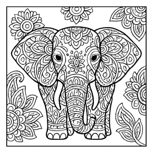 página para colorear de elefante mandala con detalles intrincados para imprimir gratis