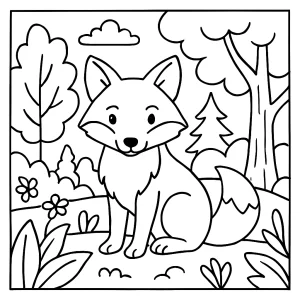 Fuchs im Wald Malvorlage – coloring page mit einem Fuchs im Wald zum Ausmalen