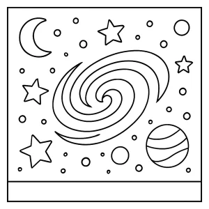 Página para colorear de galaxia con estrellas, planetas y cometas para imprimir y colorear gratis