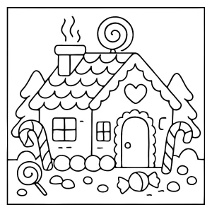 page de coloriage maison en pain d'épices à imprimer gratuitement pour enfants