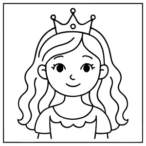 Página para colorear de una niña con corona ideal para imprimir gratis