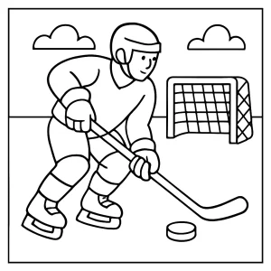 Página para colorear de hockey con jugadores en el hielo lista para imprimir