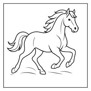 page de coloriage d’un cheval courant, illustration gratuite à imprimer pour enfants