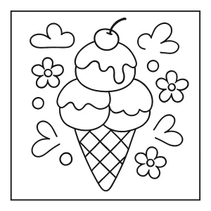 Eiscreme Malvorlage – coloring page mit verschiedenen Eissorten zum Ausmalen für Kinder