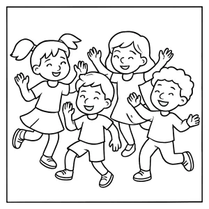 Malvorlage von tanzenden Kindern – kostenlose coloring page zum Ausmalen