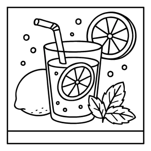 page de coloriage de limonade avec verre, citrons et glaçons à imprimer gratuitement