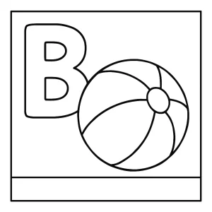 Omaľovánka písmeno B s loptou, detská coloring page na vytlačenie