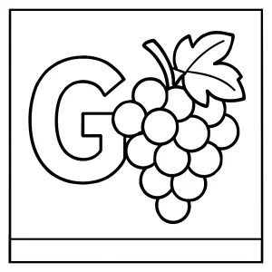 Page de coloriage de la lettre G avec grappes de raisins pour enfants à imprimer gratuitement