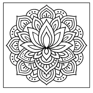 Lotus mandala coloring page with detailed patterns for kids and adults to print and color