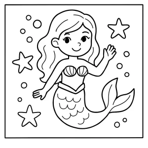 Omalovánka morskej panny – coloring page na vytlačenie pre deti